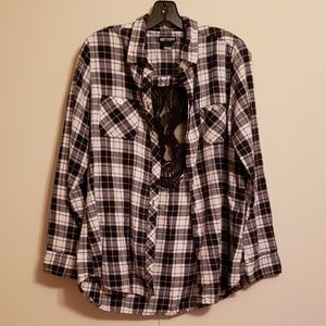 Lace skull plaid shirt